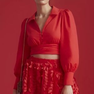 Anthropologie Maeve Poplin Bow-Front Blouse top